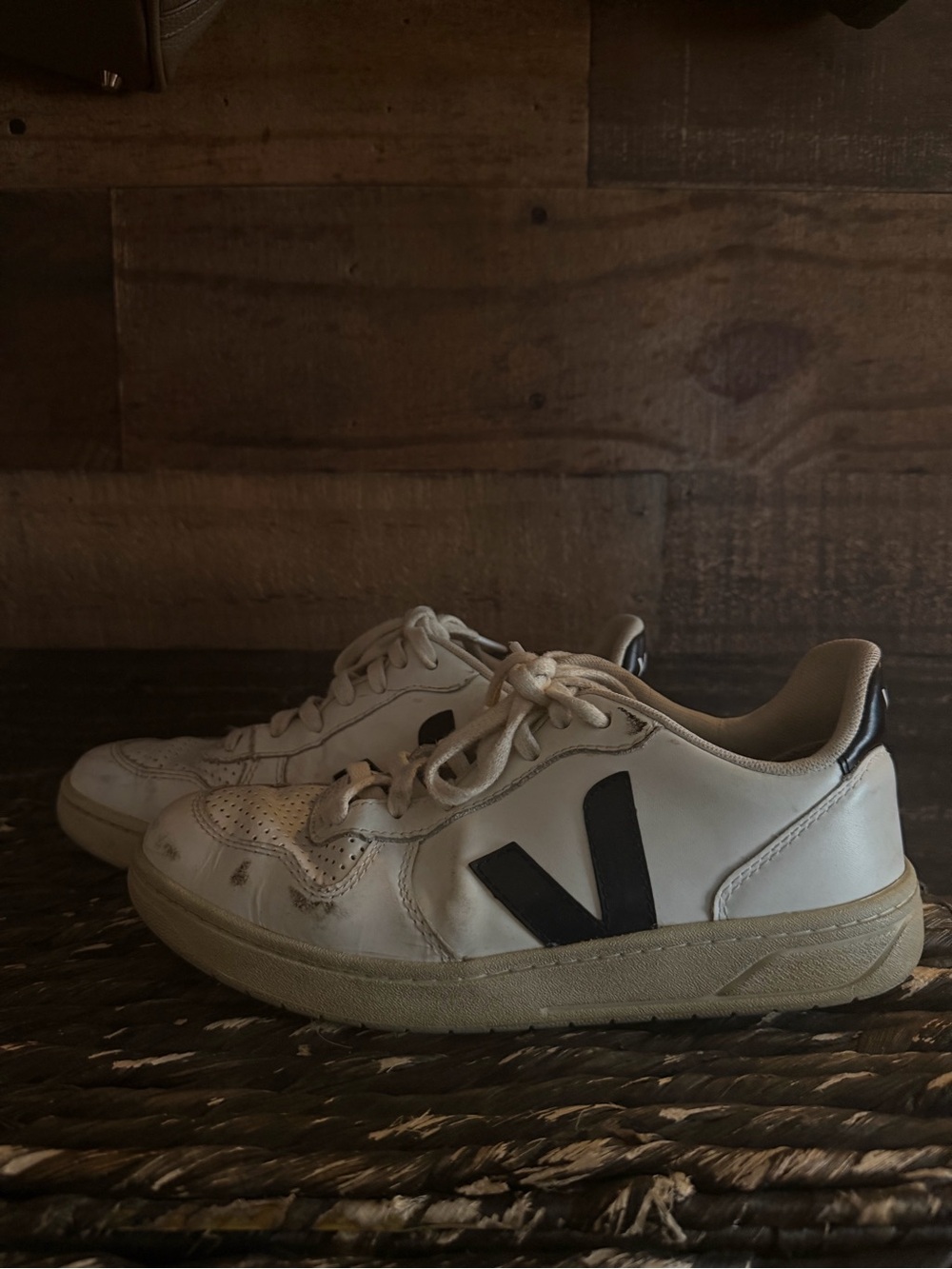 Veja White Sneakers with Black V Accent